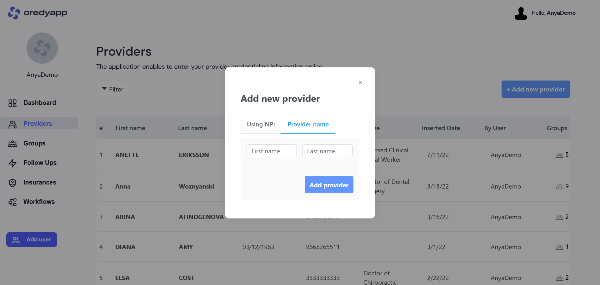 provider popup